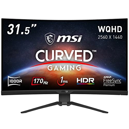 MSI ゲーミングモニター 湾曲率1000R 170Hz 31.5インチ VA湾曲パネル スリムベゼル 高い色再現性 WQHD//1ms/Fre