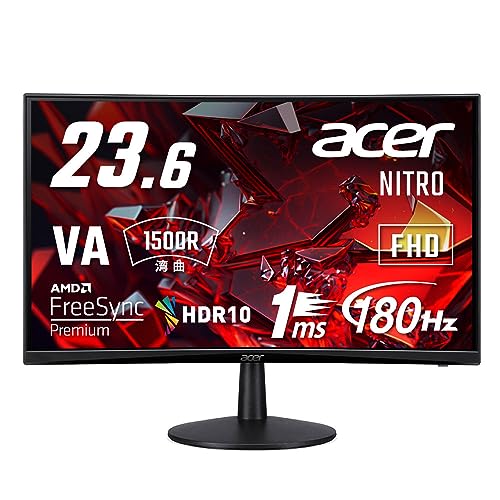 日本エイサー 【】Acer Nitro ゲーミングモニター 23.6インチ VA 非光沢 湾曲1500R フルHD 180Hz 1ms HDMI