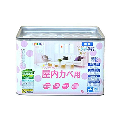 屋内カベ・ライトベージュ 5L E462519H・・Color:ライトベージュSize:5LStyle:屋内カベ・カラー:ライトベージュ・乾燥時間:夏期/30分~1時間、冬期/2~3時間・標準塗り面積:1回塗り36~43(タタミ8~18枚分)・標準塗り面積(吸込みの多い面):14~29(タタミ8~18枚分)・揮発性有機化合物の建築基準法対応区分:ランク Fビニール壁紙・しっくい・コンクリート・木部・砂壁(要下地処理)などに適した、無臭1回塗りタイプの塗料。 塗料に含まれるVOC(揮発性有機化合物)は、0.1%以下なので室内の塗装に適している。 揮発性有機化合物の建築基準法対応区分はランク F となっている。 シックハウス症候群の原因の一部とされているホルムアルデヒドやタバコ臭を吸着する機能を有した環境保護塗料。 強力防カビ剤を配合しているので、長期間カビの発生を防ぐ。