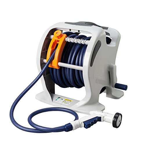 ホースリール本体のみ・ホワイト 30m RT330TNB・・Size:30mStyle:ホースリール本体のみ・用途:一般家庭での屋外散水用・使用可能水圧:0.7MPa・耐熱温度:60℃・サイズ(WxDxH mm):380×368×399mm・材質:原料樹脂/ポリプロピレン、ポリアセタール、ABS樹脂、金属材料/ステンレス、ホース/塩化ビニル樹脂(糸入り)、ゴム材料/EPDM、NBRホースの巻き取りがスムーズなホースガイド付きの散水ホースリール。 ホースガイドが左右に自在に動き、ホースが片寄ることなくきれいに巻き取れます。 ホースはねじれに強いツイスターホースを採用し、散水ノズルは5タイプの水形切り替えが可能です。