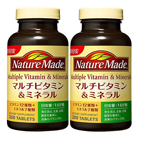 ・ 200粒 (x 2) ・・PatternName:100粒×2本・商品サイズ (幅×奥行×高さ) :134mmx67mmx127mm・原産国:アメリカ合衆国・内容量:200粒×2本・【原材料】セレン酵母、クロム酵母／セルロース、サンゴCa、酸化Mg、V.C、グルコン酸亜鉛、酢酸V.E、ショ糖脂肪酸エステル、ナイアシンアミド、硫酸鉄、HPMC、パントテン酸Ca、グルコン酸銅、V.B6、V.B1、V.B2、β‐カロテン（ゼラチンを含む）、V.A、葉酸、ビオチン、V.D、V.B12・【栄養成分】2粒（1.818g）当たり:エネルギー 4.6kcal、タンパク質 0〜0.2g、脂質 0〜0.2g、炭水化物 0.916g、食塩相当量 0〜0.01g 、カルシウム 200mg、マグネシウム 100mg、亜鉛 6.0mg、鉄 4.0mg、銅 0.6mg、セレン 50μg、クロム 20μg、ビタミンA 1200μg、ビタミンB1 1.5mg、ビタミンB2 1.7mg、ビタミンB6 2.0mg、ビタミンB12 3.0μg、ナイアシン 15mg、パントテン酸 6.0mg、ビオチ商品紹介 ビタミン12種類とミネラル7種類をバランスよく含有。 偏食しがちな方や外食の多い方をはじめ、健康づくりの基本に毎日摂りたいベースサプリメントです。・原材料・成分 原材料:セレン酵母、クロム酵母/セルロース、サンゴカルシウム、酸化Mg、V.C、グルコン酸亜鉛、酢酸V.E(乳成分を含む)、ショ糖脂肪酸エステル、ナイアシンアミド、硫酸鉄、ヒドロキシプロピルメチルセルロース、パントテン酸Ca、グルコン酸銅、V.B6、V.B1、V.B2、β‐カロテン(ゼラチンを含む)、V.A、葉酸、ビオチン、V.D、V.B12 栄養成分(2粒(1.818g)当たり):エネルギー:4.62kcal、タンパク質:0~0.2g、脂質:0~0.2g、炭水化物:0.94g、食塩相当量:0~0.01g 、カルシウム:200mg、マグネシウム:100mg、亜鉛:6mg、鉄:4mg、銅:0.6mg、セレン:50μg、クロム:20μg、ビタミンA:300μg、ビタミンB1:1.5mg、ビタミンB2:1.7mg、ビタミンB6:2mg、ビタミンB12:3μg、ナイアシン:15mg、パントテン酸:6mg、ビオチン:50μg、葉酸:240μg、ビタミンC:150mg、ビタミンD:5μg、ビタミンE:26.8mg 使用方法 栄養補給として1日2粒を目安に、必ず水やぬるま湯などでお飲みください。開封後はキャップをしっかりしめてお早めにお召し上がりください。 【ご注意】 本品は、多量摂取により疾病が治癒したり、より健康が増進するものではありません。 亜鉛の摂りすぎは、銅の吸収を阻害するおそれがありますので、過剰摂取にならないよう注意してください。 1日の摂取目安量を守ってください。 乳幼児・小児は本品の摂取を避けてください。本品は水濡れにより褐色や黒色などに変色しますので、水滴などを落としたり、濡れた手でお触れにならないようにご注意ください。 安全警告 本品は、多量摂取により疾病が治癒したり、より健康が増進するものではありません。1日の摂取目安量を守ってください。 乳幼児・小児は本品の摂取を避けてください。本品は水濡れにより褐色や黒色などに変色しますので、水滴などを落としたり、濡れた手でお触れにならないようにご注意ください。 ご注意（免責）必ずお読みください 登録販売者　森田雄喜 営業時間 月曜日~金曜日 10：00-18：00（年末年始はのぞく） 土曜日、日曜日 10：00-14：00（年末年始はのぞく） TEL:0439-55-5700 平日12時までのご注文は【即日発送】致します。 土・日・祝も発送作業は行います。 使用期限：出荷時100日以上