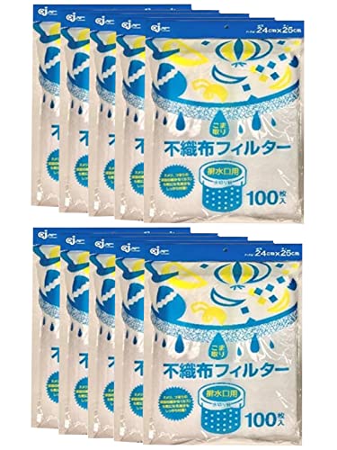 ケミカルジャパン 水切り袋 排水溝 不織布 フィルター 1000枚 100枚 10セット 縦25cm 横24cm 白