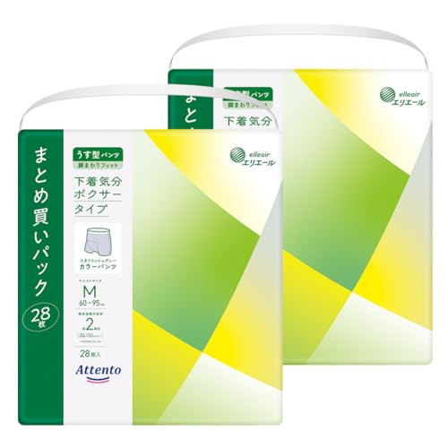 アテント うす型パンツ 下着気分 ボクサータイプ Mサイズ 56枚（28枚×2パック）スタイリッシュグレー 【大容量】 [ケース販売](4)