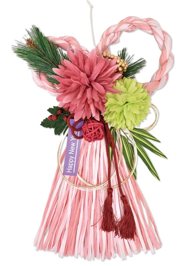 ポピー名古屋 造花 しめ縄 正月 正月飾り ピンク 玄関 新春 SN-15 [品]