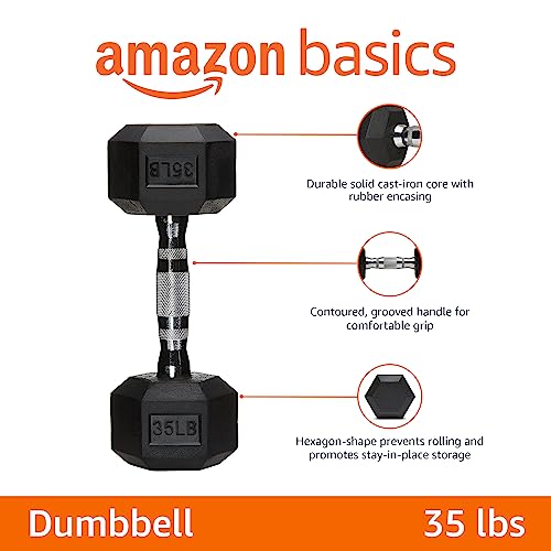 Amazonベーシック ダンベル ゴムカバー付き 六角形 1個入り 13.6kg ブラック&シルバー