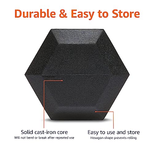 Amazonベーシック ダンベル ゴムカバー付き 六角形 1個入り 13.6kg ブラック&シルバー