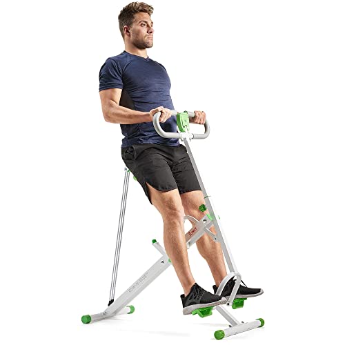 Upright Row-N-RideRエクササイザー、グリーン。・グリーン One Size NO. 077G・・Color:グリーン・スクワットをする理由:誰にでもできるスクワットは、大臀筋と大腿四頭筋を中心とした下半身を鍛え、体幹の筋肉を使うので、定期的な運動習慣の一部として取り入れるとよいエクササイズ。スクワットは、下半身の強化や柔軟性など、さまざまな体の機能をサポート。・使い方:このエクササイズマシンは従来のスクワット方法とちがって面倒や手間がかからない。 エクササイズに独自の工夫を凝らして、大臀筋、大腿四頭筋、ハムストリングスを使い、下半身の複合運動ができる。肩、背中、胸を鍛え、1回ごとに体を押し上げる。重りを使わず、間違ったスクワットで発生する膝や関節への負担がかかりにくい。このスクワットトレーナーでトレーニングすると正しいフォームでスクワットをすることができる。・フィットネスを記録する:デジタルモニターが内蔵され、液晶モニターはカロリー、スキャン、時間、カウントを記録。トレーニングを向上させることが可能。フィードバックされることで、フィットネスの目標に優先強さ、スピード、体力をつけられます。 下半身だけでなく、肩、腕、背中も鍛えられます。 このエクササイズマシンは、複合運動(2つ以上の筋肉群がまとまって働くこと)ができます。 2つ以上の筋肉を一緒に動かすと、より多くの筋力が必要になるため、より多くのカロリーを消費します。 複合運動で多様な結果を出せます。 3つの調節可能なレジスタンスバンドで、バンドを増やしたり減らしたりすることでトレーニングを強化します。 各バンドは負荷10kgを追加できます。