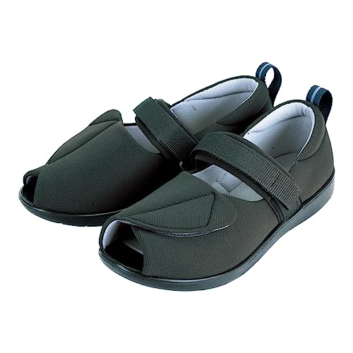 プラスハート 転びにくいシューズ つま先なし 1足入 L 黒 室内屋外 両用 洗濯可能 71416