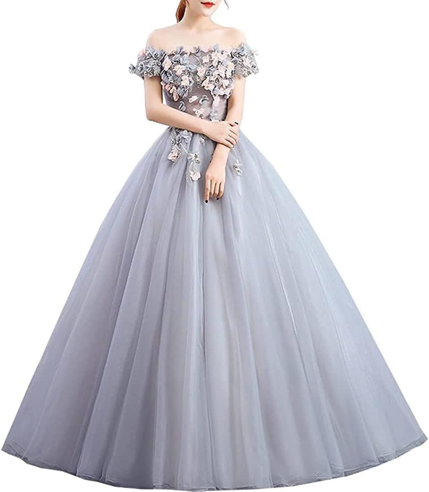 レディース ウェディングドレス ドレス ワンピース ロングドレス 結婚式ドレス フォーマルドレス プリンセスワンピース ボートネック フォーマル エレガント 結婚式 演奏会 パーティー 宴会 立体な花