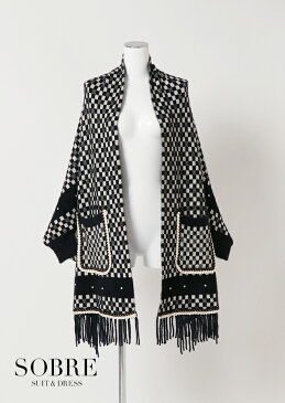 チェッカーフラッグフリンジケープ ホワイト ブラック 結婚式 ボレロ お呼ばれ フォーマル パーティ パーティボレロ 結婚式ボレロ