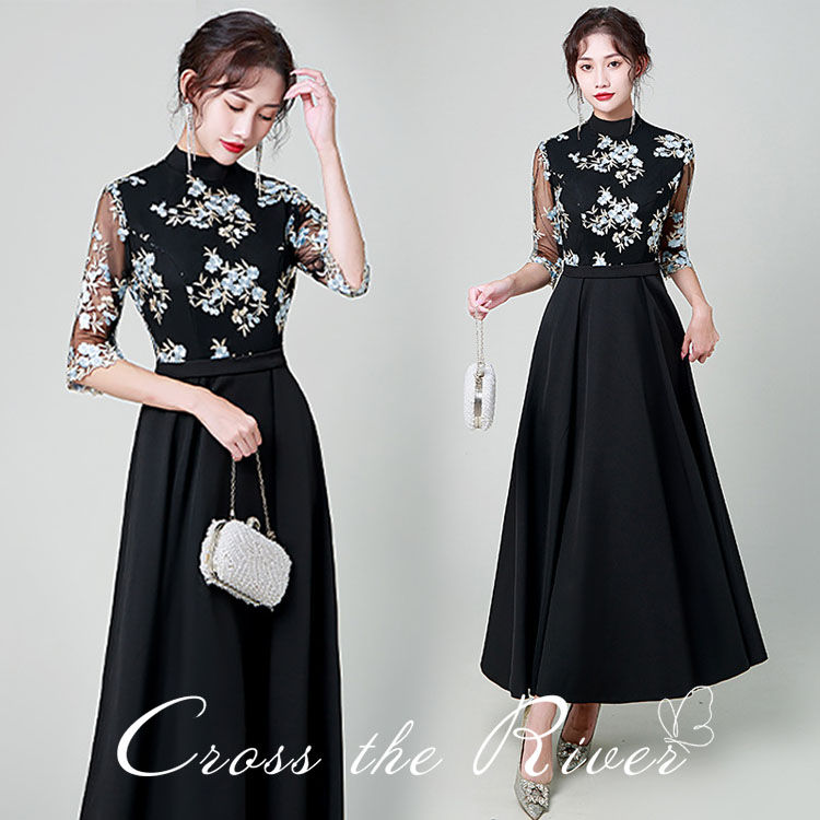 ロングドレス 演奏会ドレス 黒 ドレス 大人 ピアノ発表会 ドレス 高校生 中学生 イブニングドレス 花柄 パーティードレス 韓国 カクテルドレス メッシュ マキシ丈 お呼ばれドレス 結婚式 ブライズメイド ドレス レース 花柄 二次会 披露宴 体型カバー エレガント 謝恩会