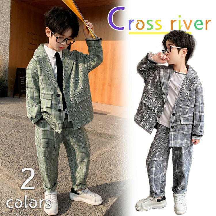★クーポン利用可！卒業式 スーツ 男の子 150 160 小学生 大きいサイズ ピアノ発表会 パンツスーツ 男の子 2点セット ブレザー パンツ チェック柄 韓国 制服 入学式 フォーマルスーツ 卒園式 子供服 ジュニア 発表会 入園式 七五三 発表会 七五三 学園祭 グリーン グレー
