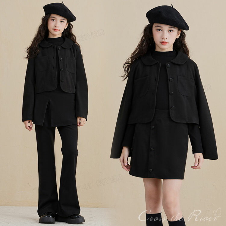 卒業式 スーツ 女の子 ジャケット 入学式 パンツスーツ スカート セット 140 150 ブラック 卒服 小学校女子 中学生 キッズ 韓国 制服 小学生 長袖...