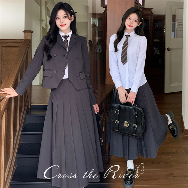 卒業式 スーツ 女の子 160 小学生 大きいサイズ 卒服 小学校 女子 韓国 制服 卒業式 小学校女子 フォーマル スーツ ジュニア 入学式 スーツ 女の子 中学生 高校生 子供服 ジャケット ロング丈スカート シャツ ジャケット ネクタイ ロングスカート 子供スーツ お受験 ゆったり