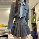 韓国 制服 なんちゃって制服 入学式 卒業式 スーツ 女の子 レディース セット ブレザー ジャケット ブラウス スカート 卒服 グレー プリーツスカート 長袖...
