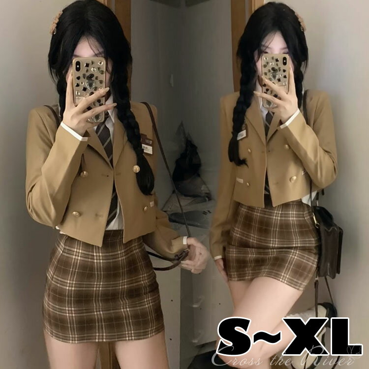 韓国 制服 なんちゃって制服 卒業式 スーツ 女の子 入学式 チェック柄 セット ブレザー 卒服 160 ジャケット ブラウス スカート 長袖 スーツコート ス...