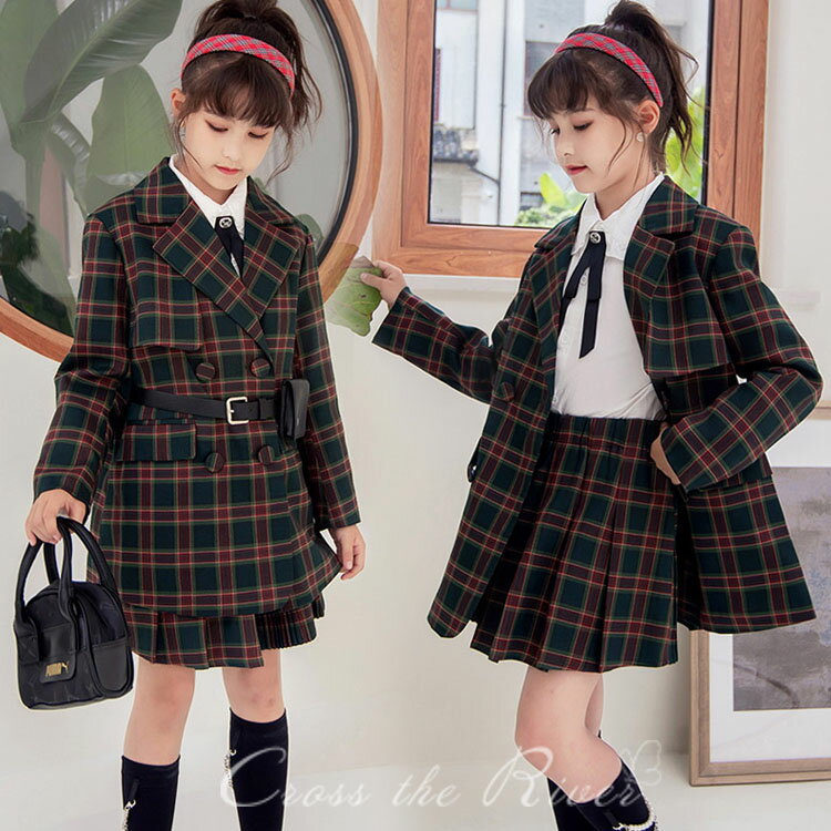 卒業式 スーツ 女の子 150 160 入学式 小学校女子 チェック柄 2点セット 韓国 小学生 制服 スカート コート フォーマル 子供 長袖 子供 発表会 ...