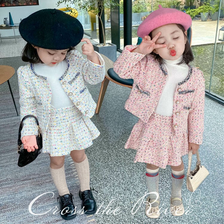 卒業式 2点セット ツイード コート スカート 入学式 卒服 小学校女子 スーツ 女の子 柄 韓国 スカートセット ピアノ発表会 セットアップ 小学生 フォーマ...