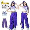 k-pop 衣装 カーゴパンツ 紫 キッズダンス衣装 セットアップ ヒップホップ 女の子 へそ出し トップス ビスチェ キャミソール 白 ロングパンツ パープル...