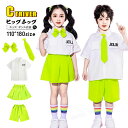 チアダンス 衣装 キッズ 応援団 可愛い キッズダンス衣装 セットアップ グリーン ダンス キッズ スカート ハーフパンツ 小学生 幼稚園 シャツ 半袖 白 リ...