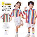 虹色 チアダンス 衣装 キッズ 小学生 柄シャツ 半袖 応援団 可愛い ダンス キッズ ハーフパンツ 白 キッズ ダンス 衣装 セットアップ 幼稚園 ダンス衣装...