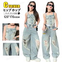 k-pop 衣装 女の子 デニム ダンス衣装 キッズ セットアップ へそ出し トップス ノースリーブ ダメージデニム ロングパンツ ジャズダンス ヒップホップ ...