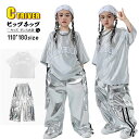 tシャツ シルバー キッズダンス衣装 セットアップ ヒップホップ ゆったり カーゴパンツ 光沢 k-pop 衣装 韓国 カコイイ 男の子 女の子 ヒップホップ ...
