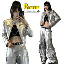 k-pop 衣装 大人 韓国 アイドル 衣装 シルバー ダンス衣装 セットアップ レディース ダンス衣装 大人 コート カーゴパンツ 光沢 女の子 個性派 銀色...