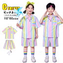 虹色 ストライプ チアダンス 衣装 キッズ 小学生 柄シャツ 半袖 応援団 可愛い ダンス キッズ ハーフパンツ キッズ ダンス 衣装 セットアップ 幼稚園 ダ...