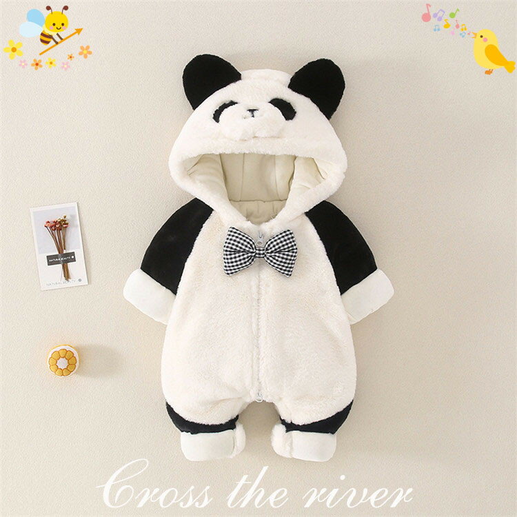 パンダ 赤ちゃん 着ぐるみ パジャマ おもしろ ロンパース カバーオール フード付き ルームウェア ベビー服 秋冬 動物 アニマル キャラクター 可愛い もこもこパジャマ 裏起毛 厚手 防寒 あったか もこもこ 新生児 子供用 百日祝い 出産準備 クリスマスプレゼント 1歳 2歳のサムネイル