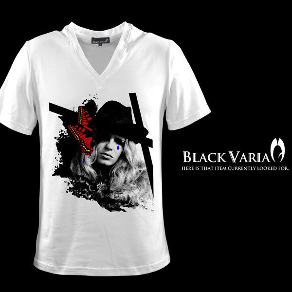 Tシャツ ガール 女 女性 バタフライ 蝶 プリント 半袖 Vネック メンズ スリム 細身 mens ファッション ..