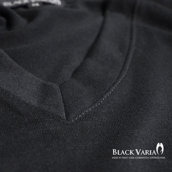 Tシャツ Vネック ロンT エデンの園 林檎 モノトーン 長袖Tシャツ メンズ スリム 細身 mens ファッション おしゃれ (ブラック黒) zkh162