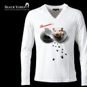 BLACK VARIA ブラックバリア Tシャツ 長袖 Vネック 卵 たまご ブタ プリントTシャツ メンズ スリム 細身 mens ファッション おしゃれ (ホワイト白) ztm009ls