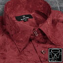 ドゥエボットーニ サテンシャツ ドレスシャツ ドゥエボットーニ 花柄 薔薇 ジャガード 襟高 レギュラーカラー 無地 パーティー メンズ mens ファッション おしゃれ (ワインレッド赤) 161222