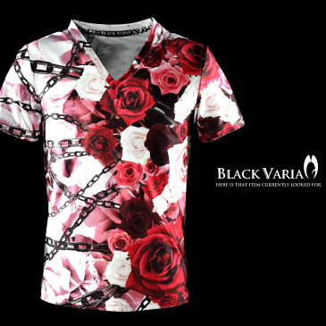 Tシャツ 花柄 バラ柄 薔薇 チェーン Vネック 半袖Tシャツ スポーツ 機能性素材 速乾 メンズ mens(レッド赤) bv03