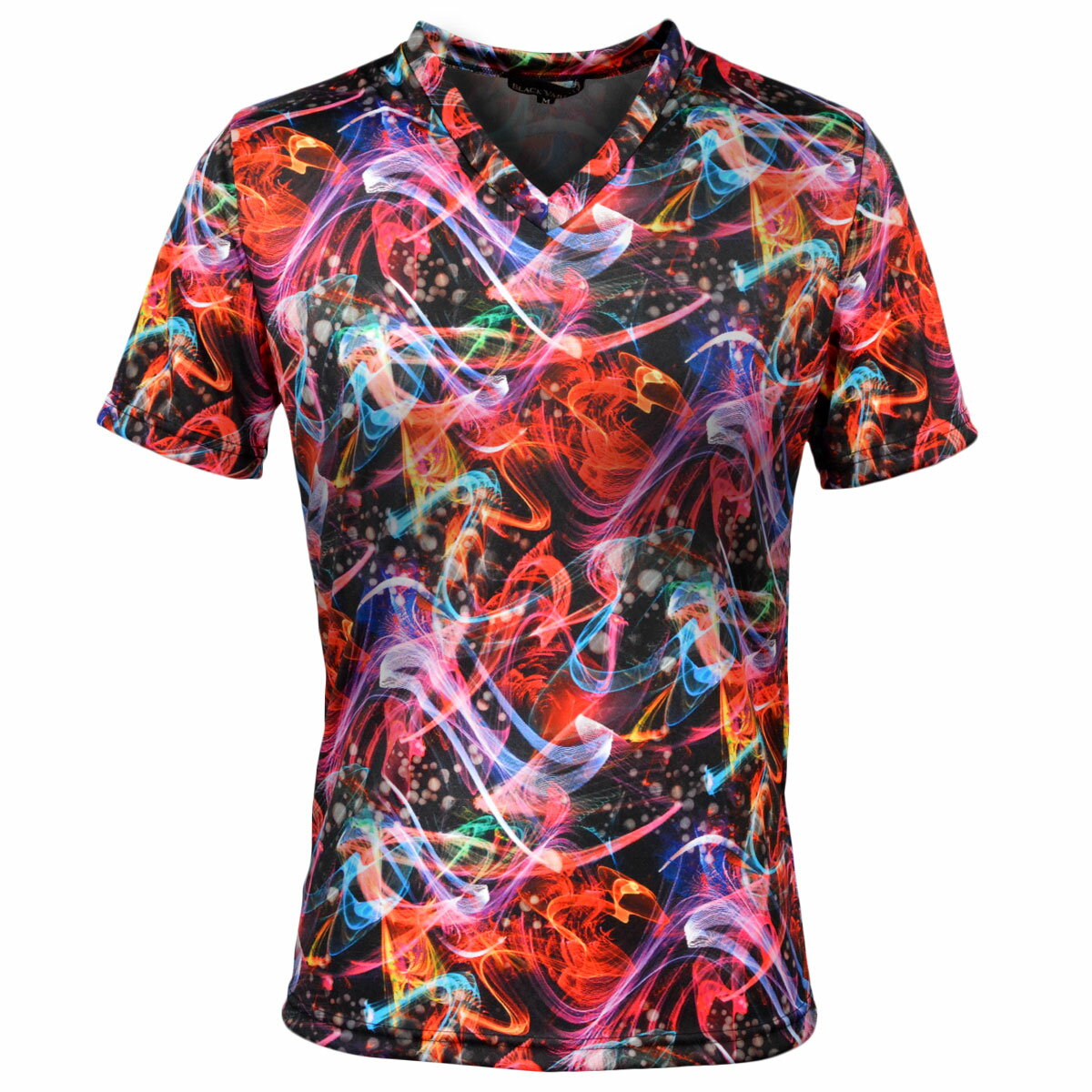 樂天商城 - BLACK VARIA ブラックバリア blackvaria Tシャツ 幾何柄 光 Vネック 薄手 総柄 ムラ 半袖Tシャツ メンズ mens ファッション おしゃれ (レッド赤ブラック黒) 163903