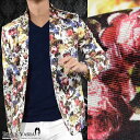 BLACK VARIA ブラックバリア blackvaria 花柄ジャケット テーラード 薔薇柄 メンズ ローズ ボタニカル 1釦 ジャケット mens ファッション おしゃれ (ホワイト白レッド赤) 171201