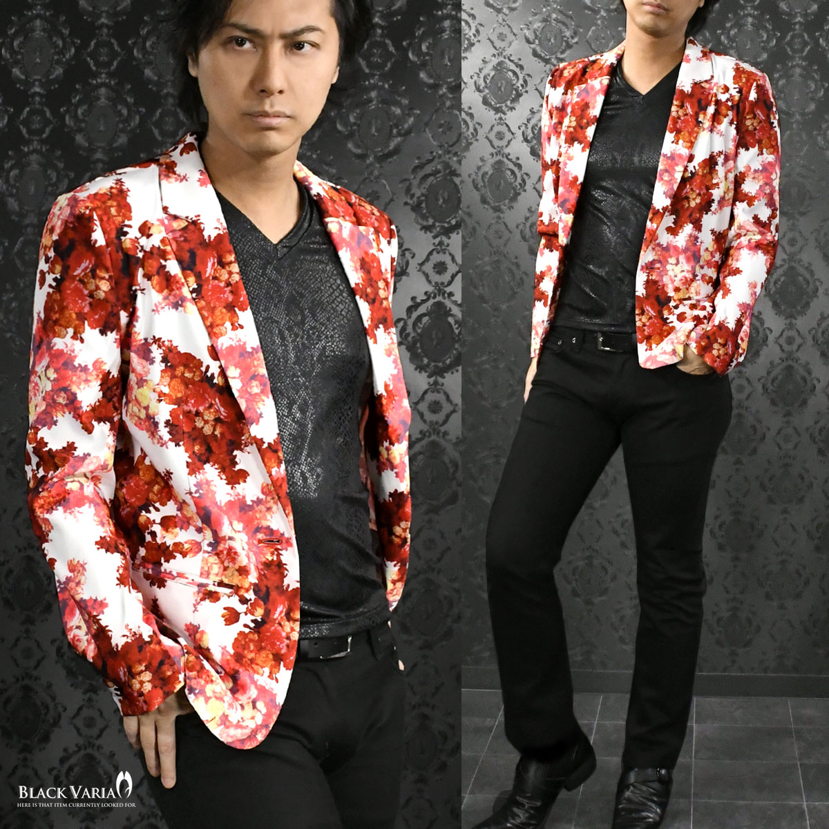 BLACK VARIA ブラックバリア blackvaria カットジャケット 花柄 薔薇 メンズ 日本...