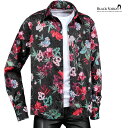 ショート丈シャツ サテンシャツ ドゥエボットーニ 花柄 ボタニカル メンズ ジャガード パーティー ドレスシャツ mens(ブラック黒レッド赤グリーン緑) 171711