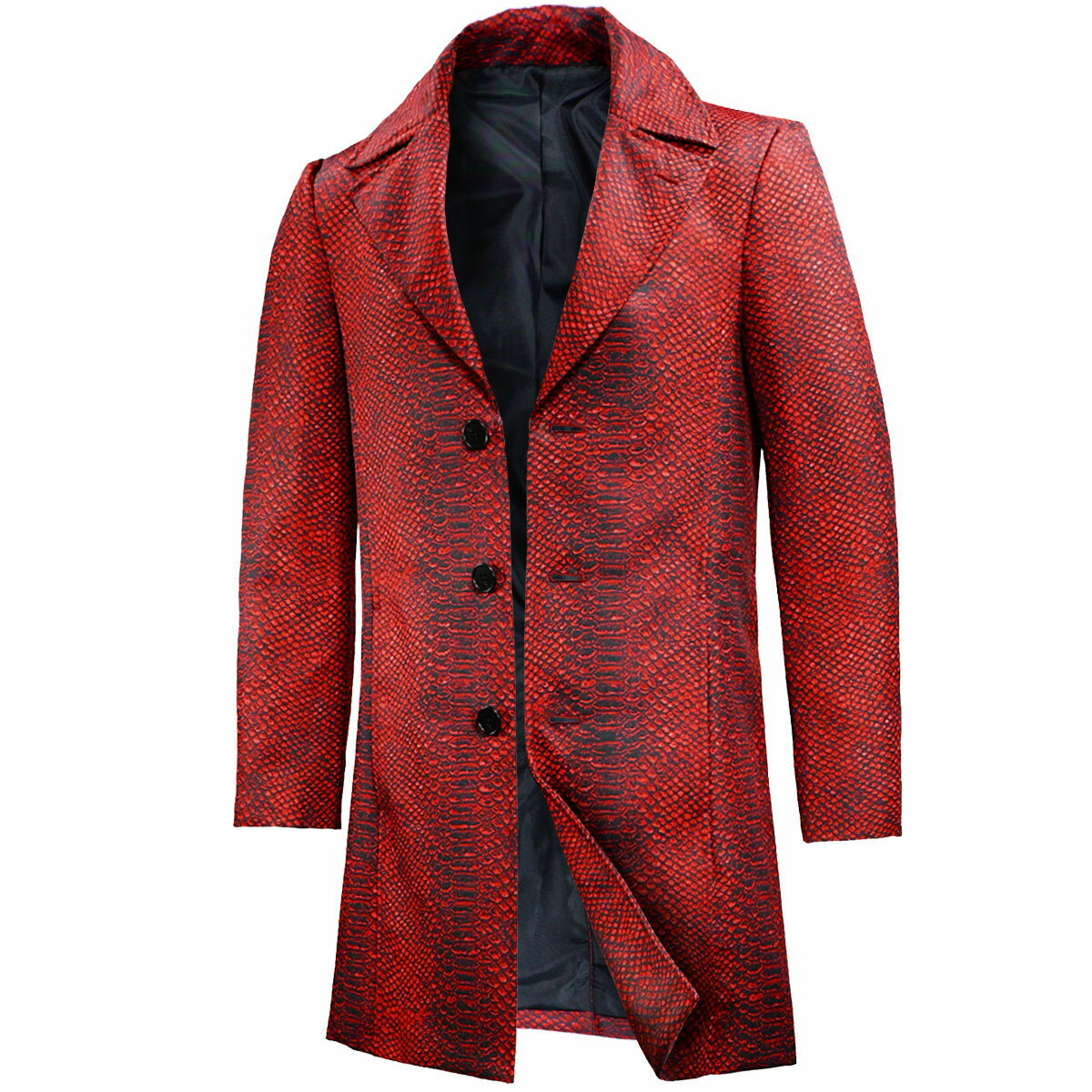 BLACK VARIA ブラックバリア blackvaria ロングコート チェスターコート ヘビ柄 蛇 パイソン柄 シングル 3ボタン アウター メンズ me...