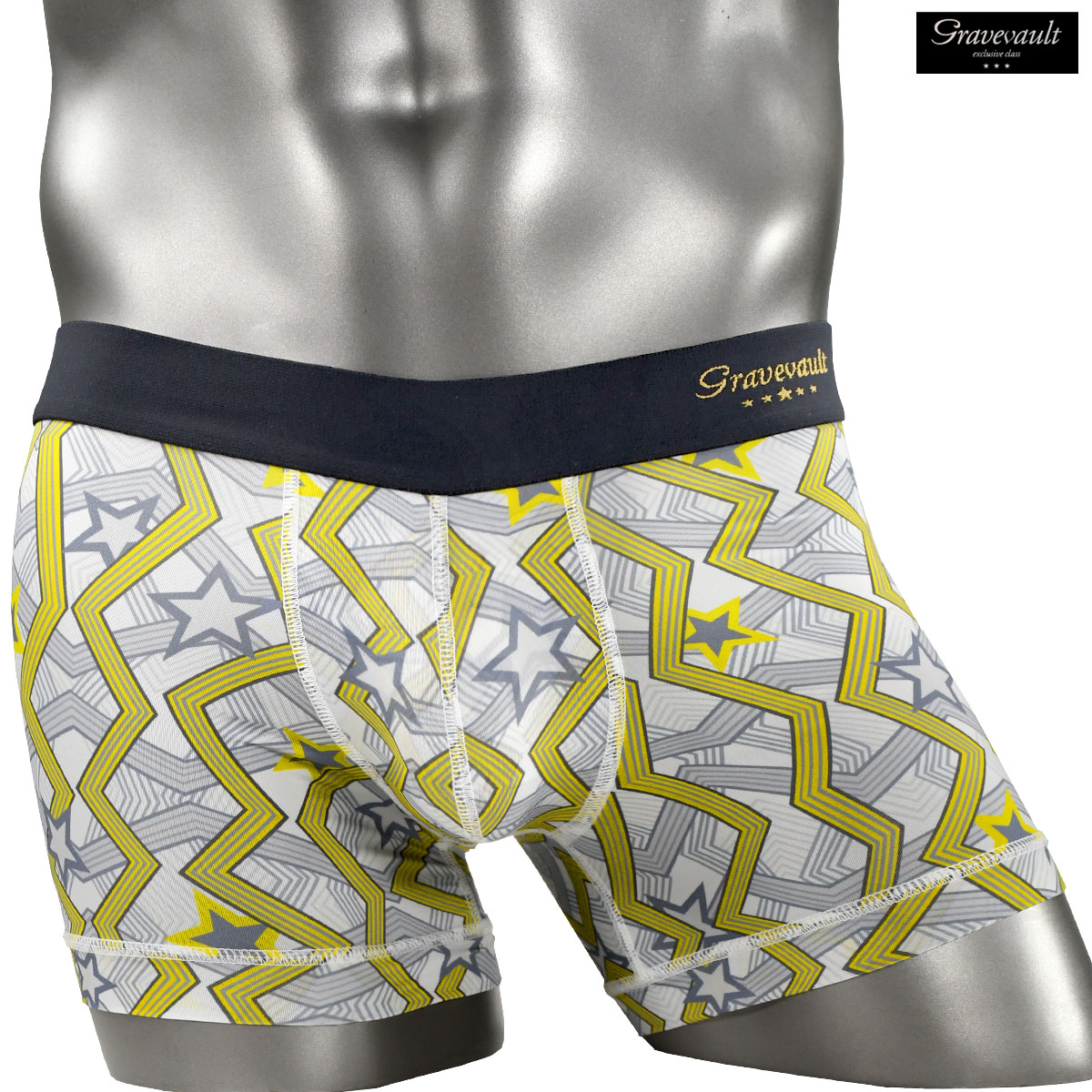 GRAVEVAULT グレイブボールト ボクサーパンツ ショート 星 スター パンツ アンダーウェア 下着 メンズ mens ファッション おしゃれ (グレー灰イエロー黄) 3060912