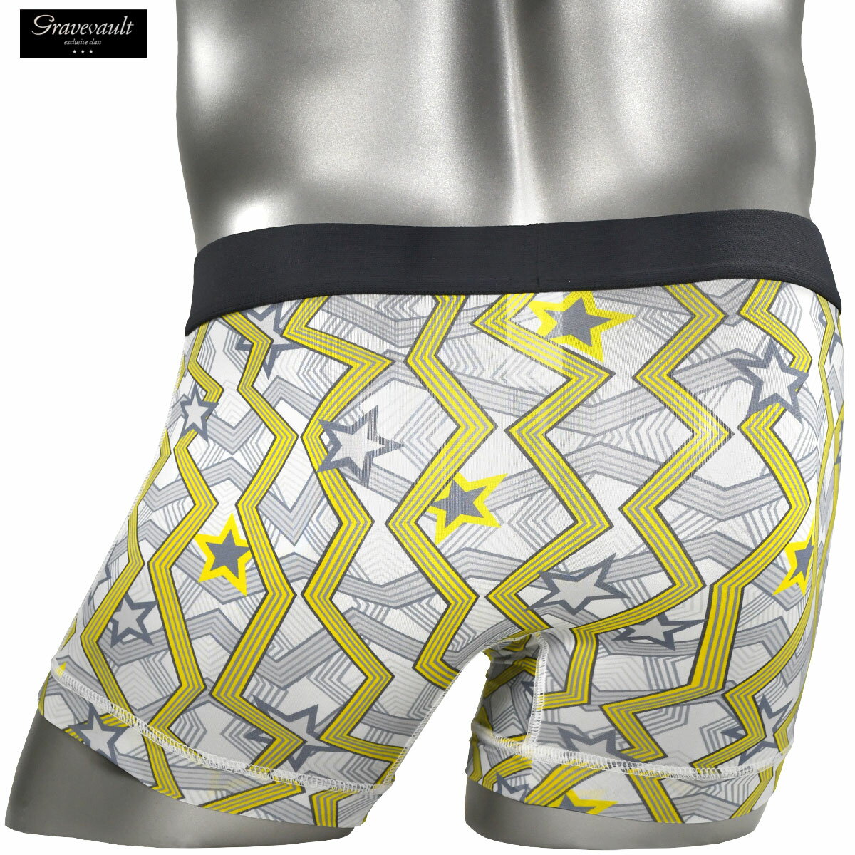GRAVEVAULT グレイブボールト ボクサーパンツ ショート 星 スター パンツ アンダーウェア 下着 メンズ mens ファッション おしゃれ (グレー灰イエロー黄) 3060912