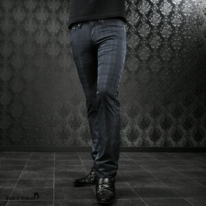 パンツ シャドーチェック シューカット ブーツカット メンズ 日本製 ジャガード 光沢 スリム ボトムス ロングパンツ mens(ネイビー紺) 933755