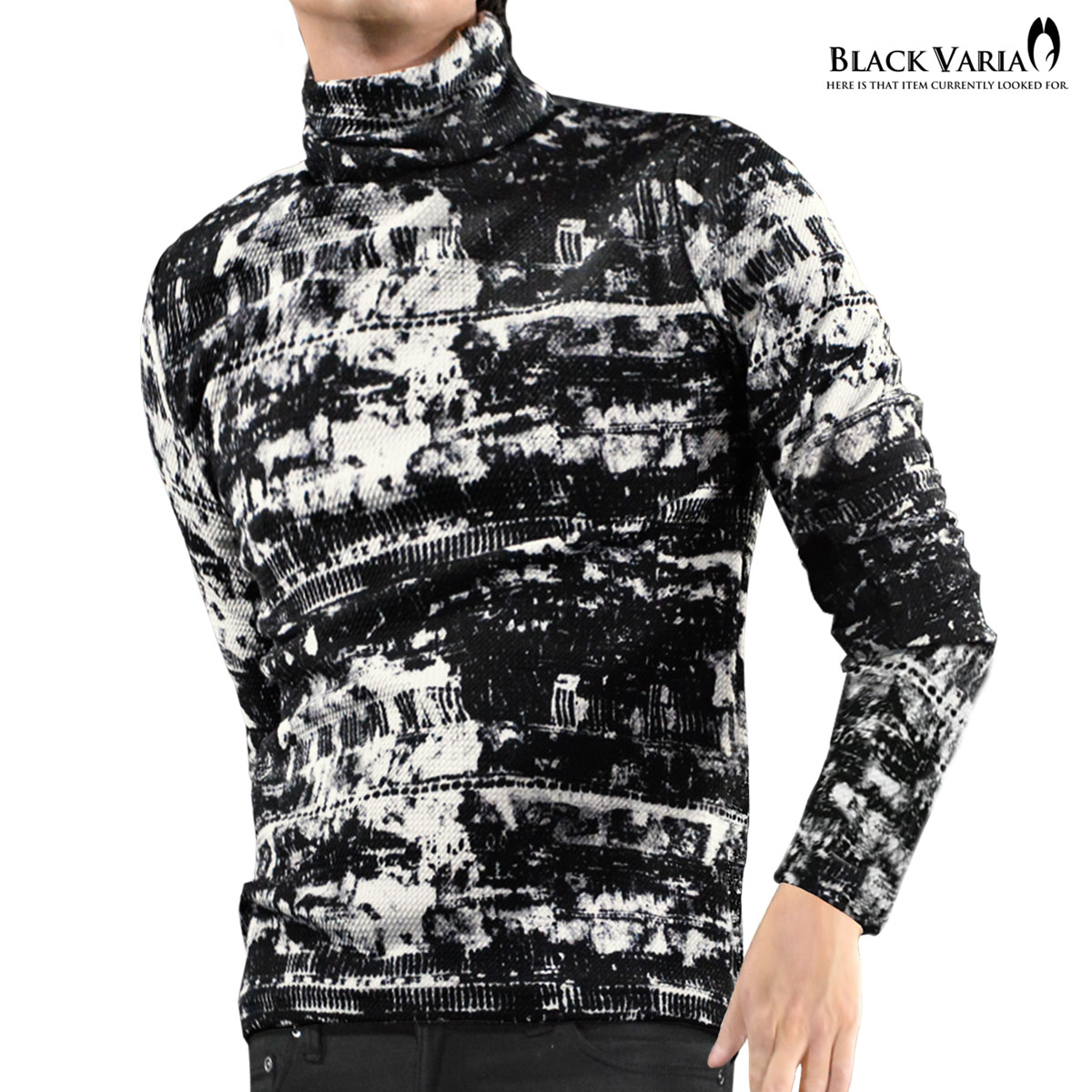 BLACK VARIA ブラックバリア blackvaria タートルネック ムラ柄 メンズ 膨れジャガード ボリュームネッ..