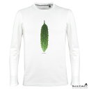 Tシャツ ゴーヤ 野菜 ベジタブル クルーネック 丸首 長袖Tシャツ メンズ スリム 細身 mens ファッション おしゃれ (ホワイト白) crzkk063ls