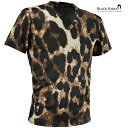 Tシャツ Vネック ヒョウ柄 豹 レオパード 大柄 メンズ 日本製 派手 スリム ストレッチ 半袖 mens ファッション おしゃれ (ブラウン茶) 213100(4)