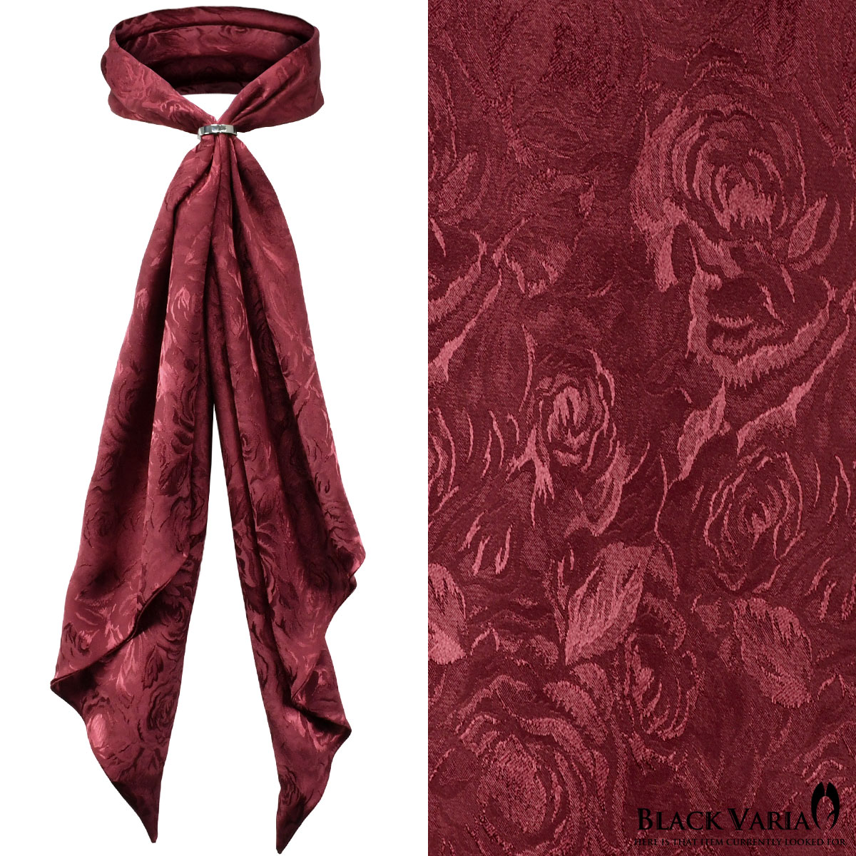 ストール 薔薇柄 ジャガード ストレッチ リング付き メンズ スカーフ ローズ 花柄 無地 パーティー 日本製 mens st009