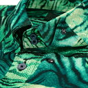 サテンシャツ ドゥエボットーニ タイガー柄 ドレスシャツ スナップダウン ジャガード パーティー メンズ mens(グリーン緑) 211201 2