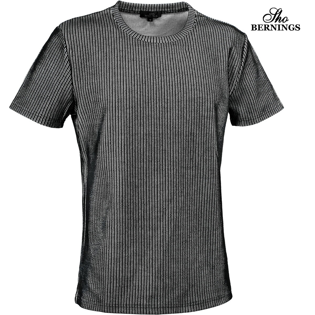Tシャツ クルーネック ストライプ柄 メンズ シンプル 半袖 mens(ブラック黒) 342242