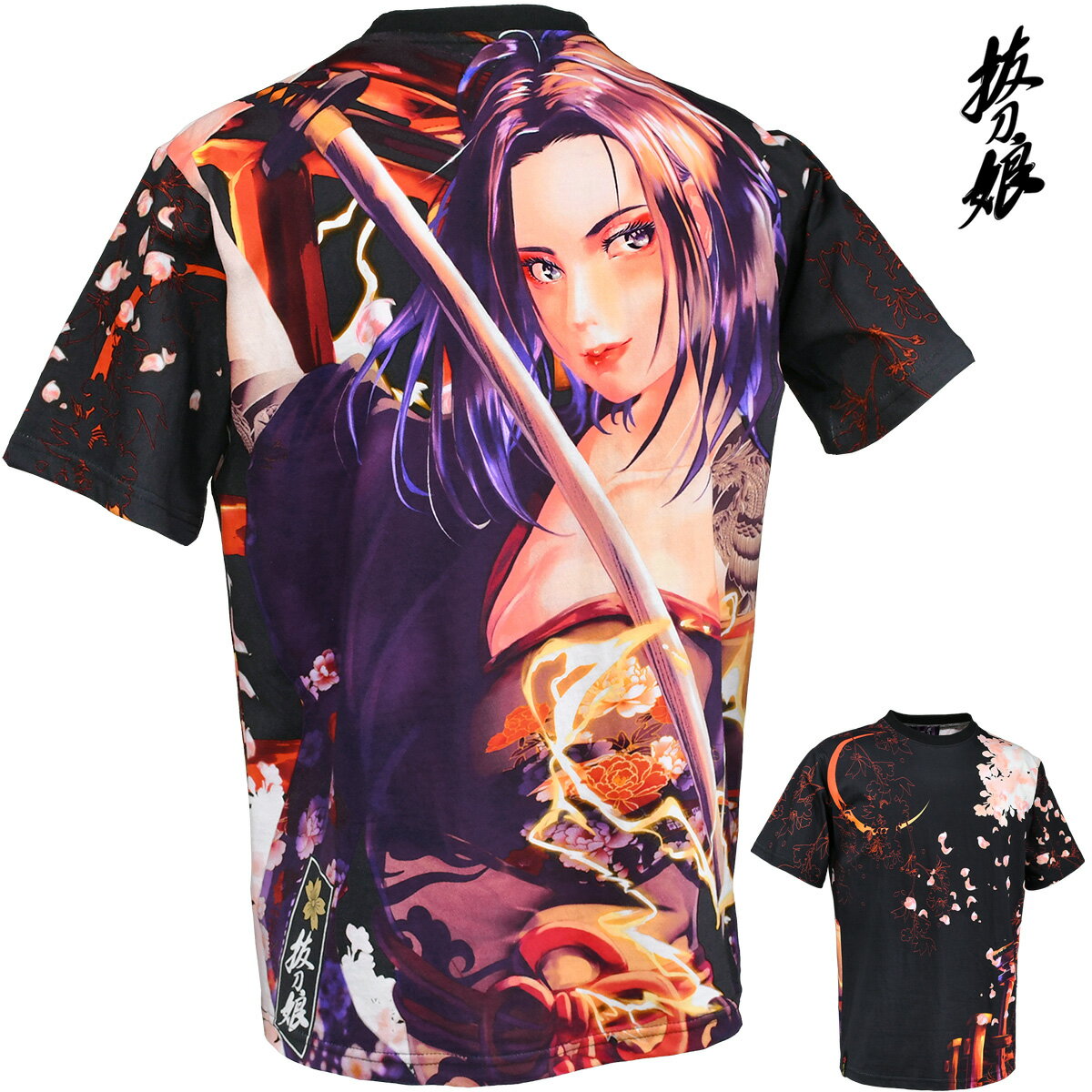 抜刀娘 ばっとうむすめ 美麗 MIREI 和柄 クルーネック 葵 妃那 半袖 Tシャツ メンズ mens(葵 日本刀) 232838